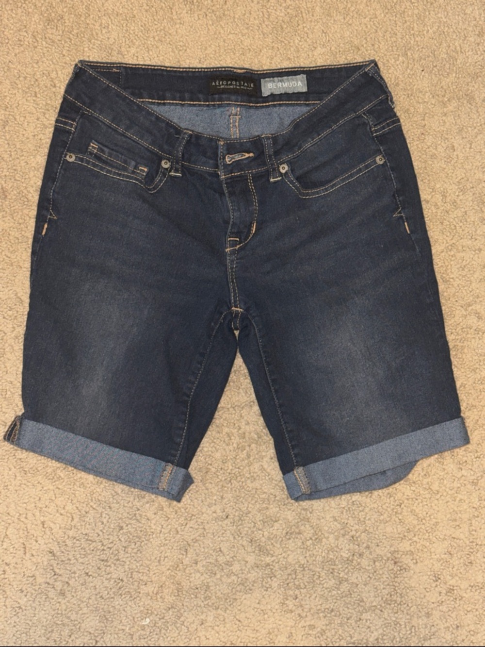 Aeropostale Dark Blue Rolled Cuff Denim Bermuda Shorts